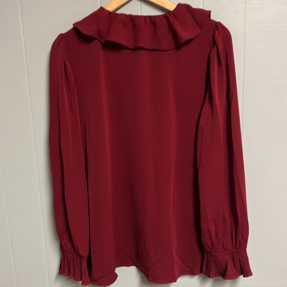 NWT Jodifl Shirt Blouse Top Large Burgundy V Neck Ruffle Details New with Tags - Picture 10 of 12